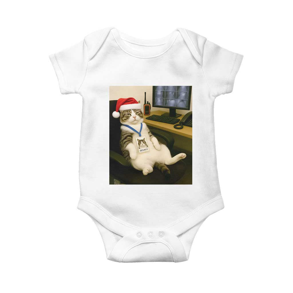 Funny Cat Christmas Baby Onesie Night Time Security Guard - Wonder Print Shop