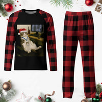 Funny Cat Christmas Plaid Pajama Set Night Time Security Guard - Wonder Print Shop