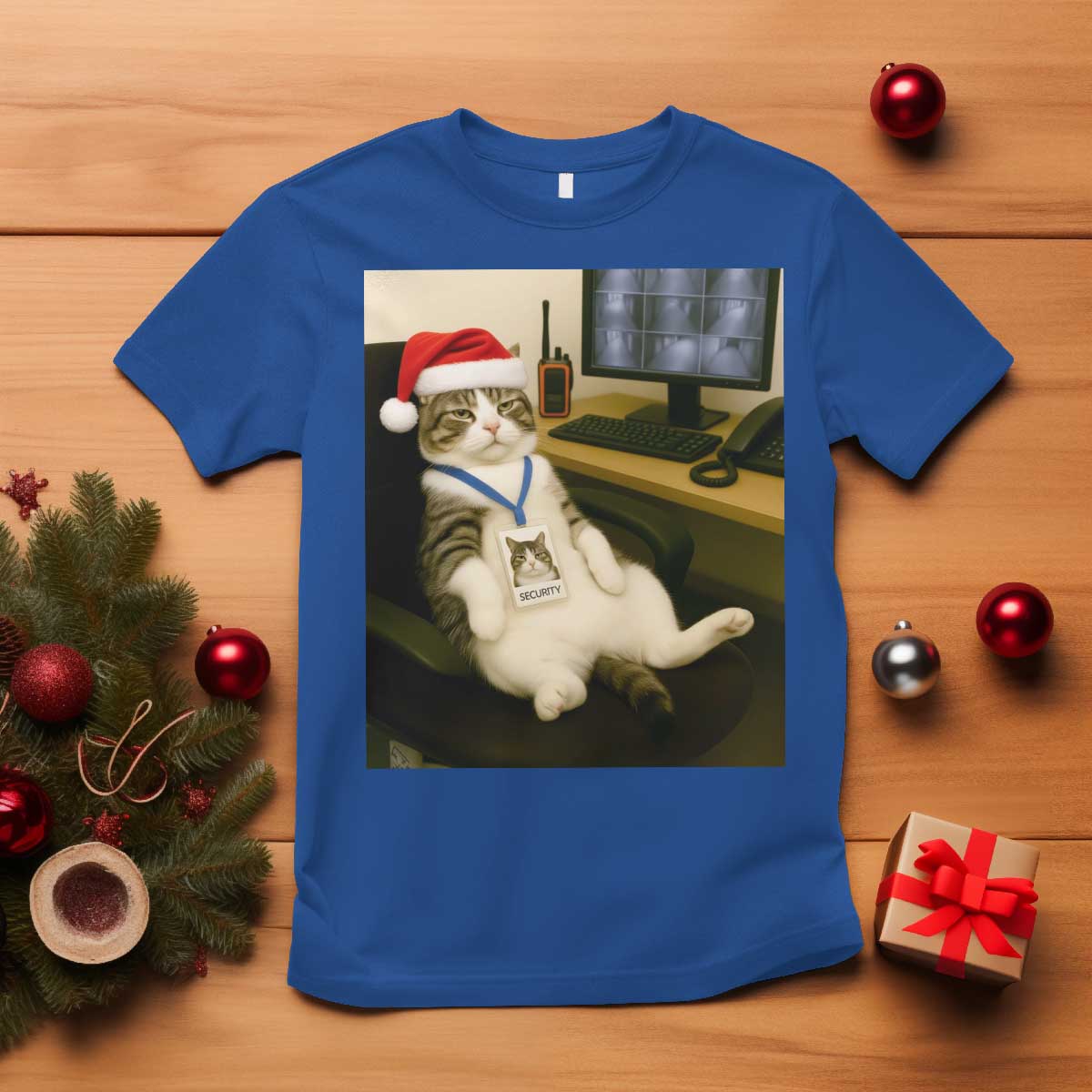 Funny Cat Christmas T Shirt Night Time Security Guard - Wonder Print Shop