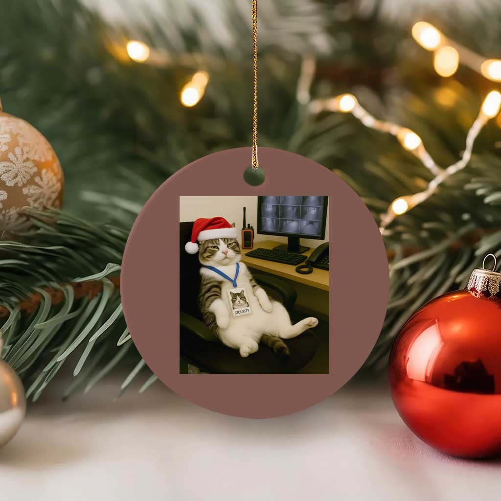 Funny Cat Christmas Ceramic Ornament Night Time Security Guard - Wonder Print Shop
