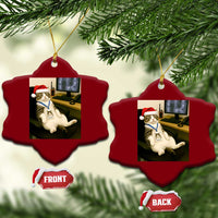 Funny Cat Christmas Ceramic Ornament Night Time Security Guard - Wonder Print Shop
