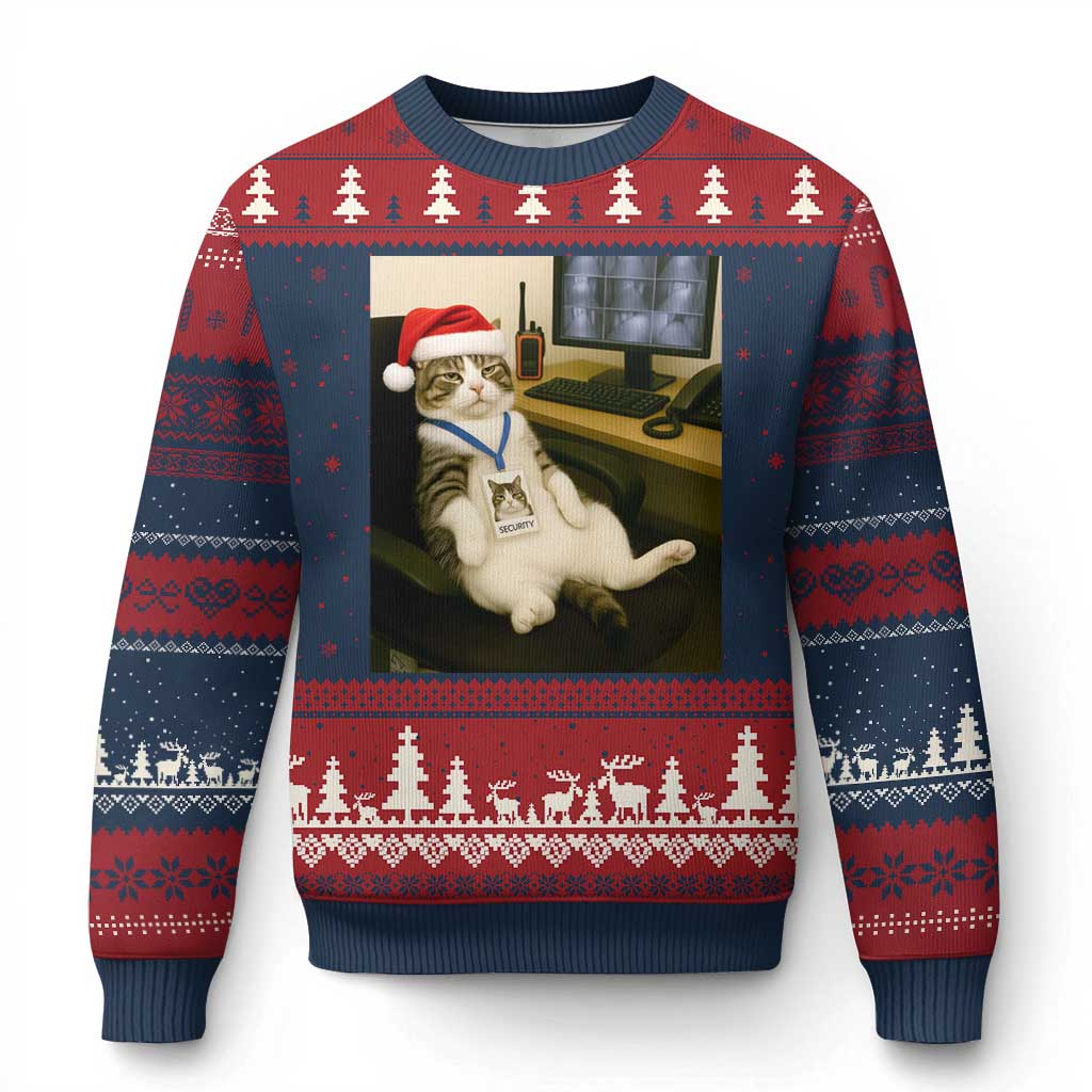 Funny Cat Xmas Ugly Christmas Sweater Night Time Security Guard - Wonder Print Shop