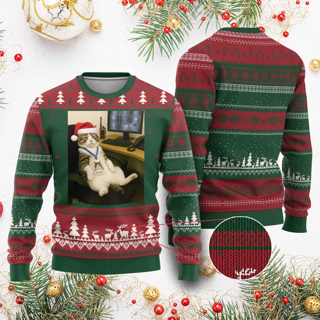 Funny Cat Xmas Ugly Christmas Sweater Night Time Security Guard - Wonder Print Shop