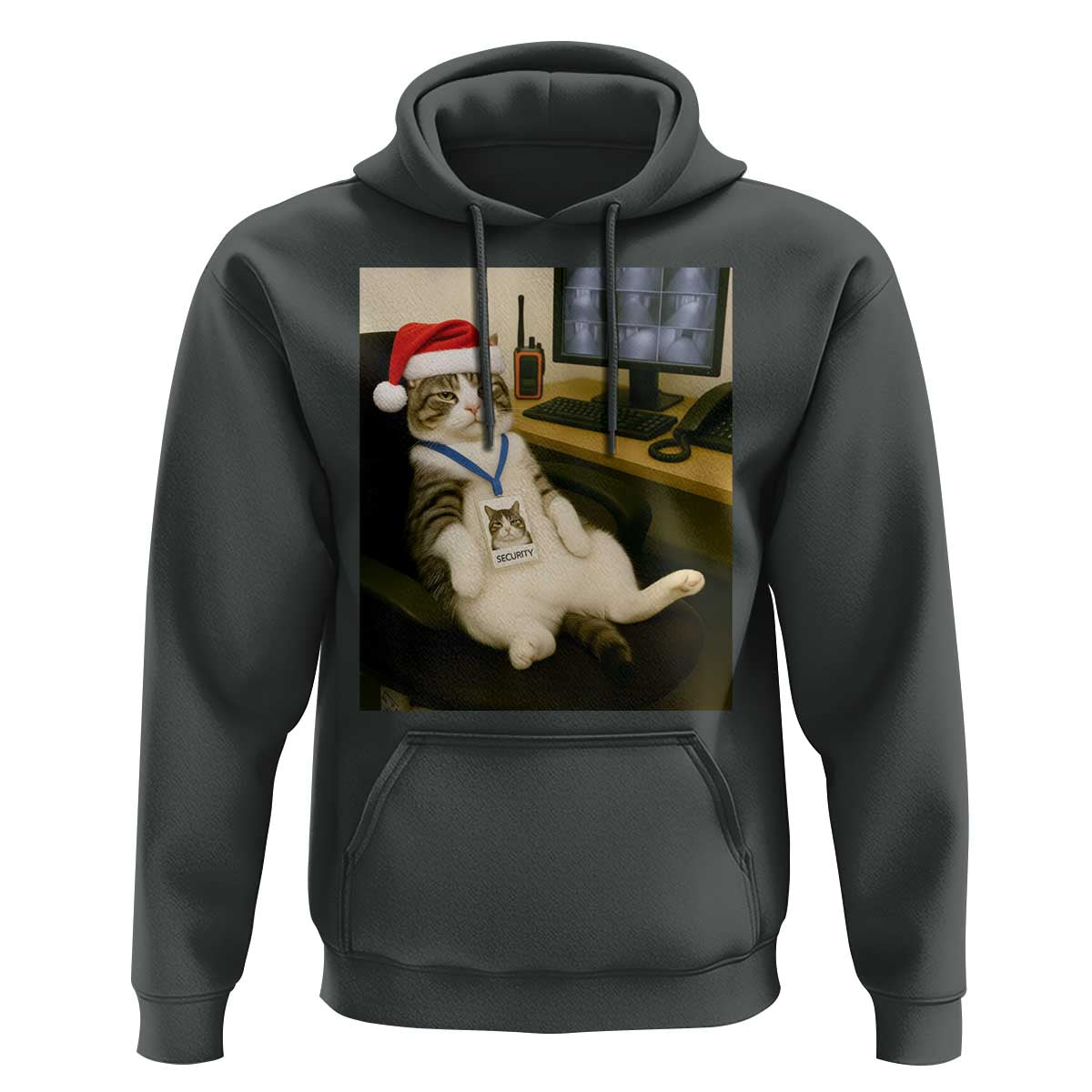 Funny Cat Christmas Hoodie Night Time Security Guard - Wonder Print Shop