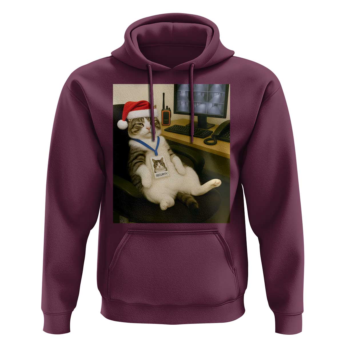 Funny Cat Christmas Hoodie Night Time Security Guard - Wonder Print Shop