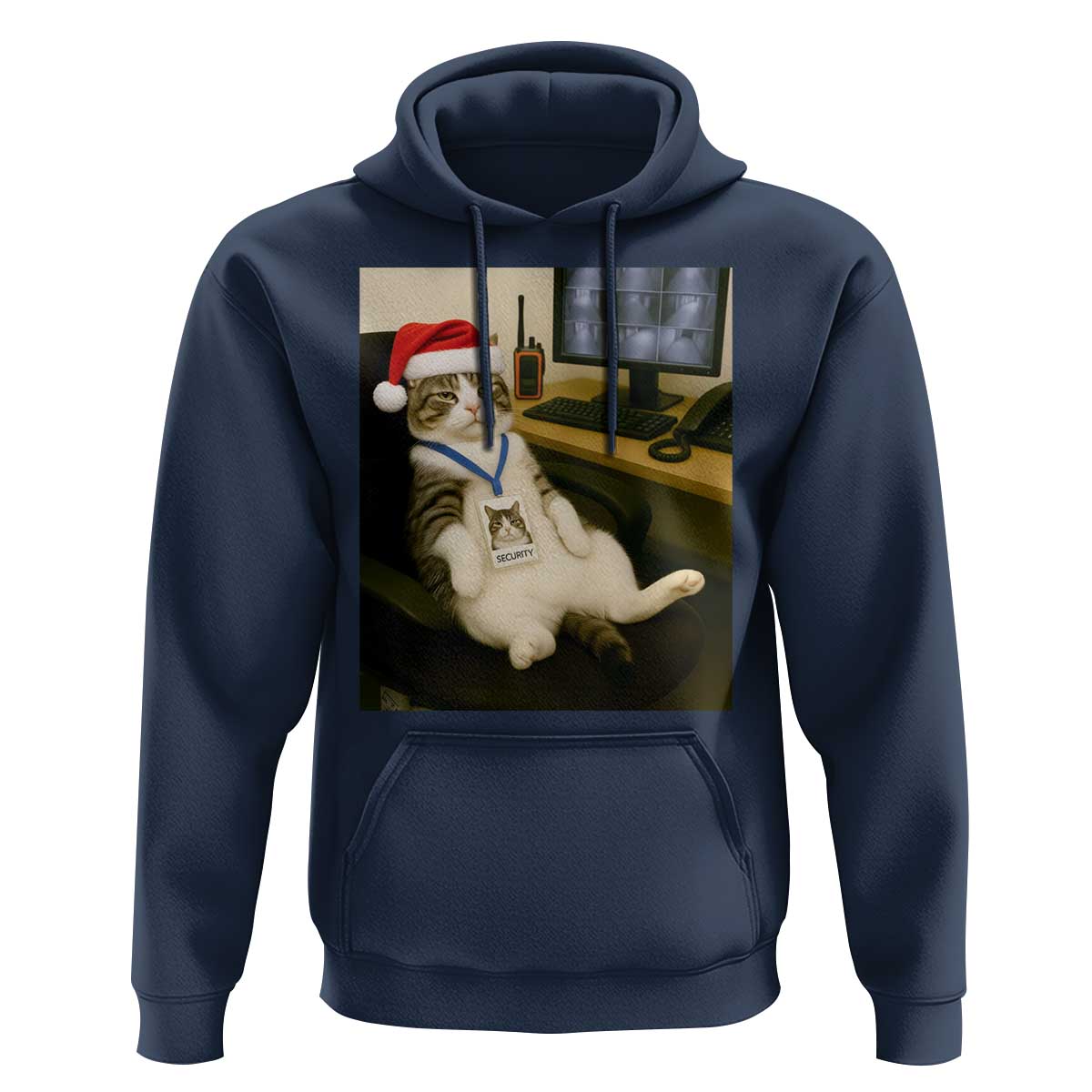 Funny Cat Christmas Hoodie Night Time Security Guard - Wonder Print Shop
