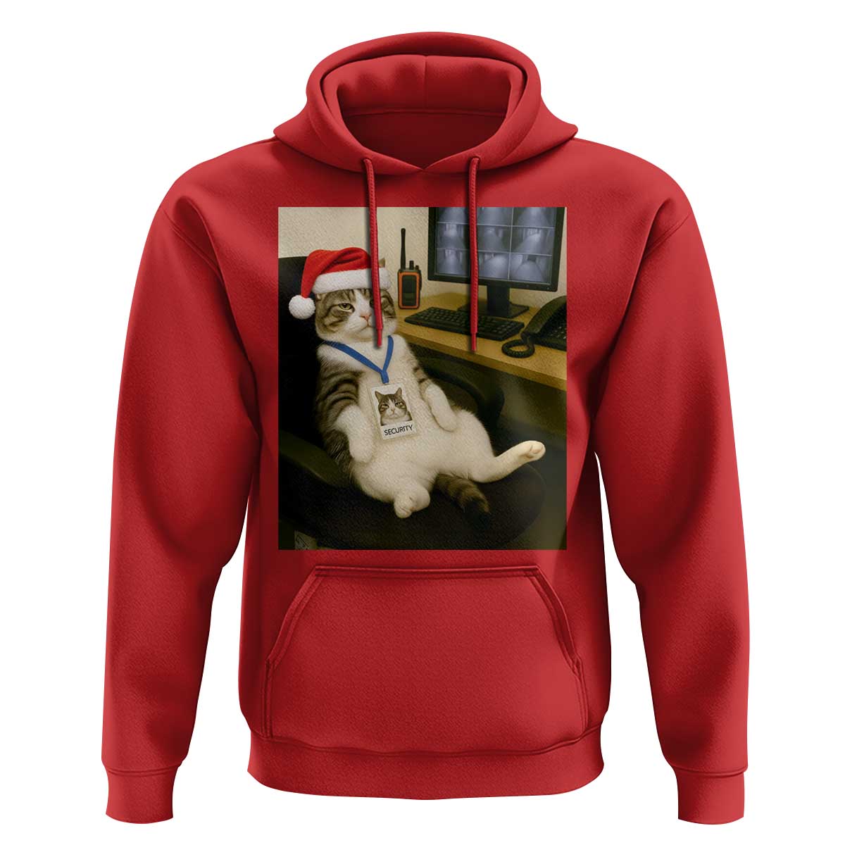 Funny Cat Christmas Hoodie Night Time Security Guard - Wonder Print Shop