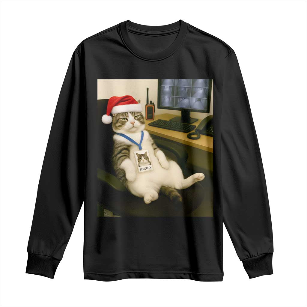 Funny Cat Christmas Long Sleeve Shirt Night Time Security Guard - Wonder Print Shop