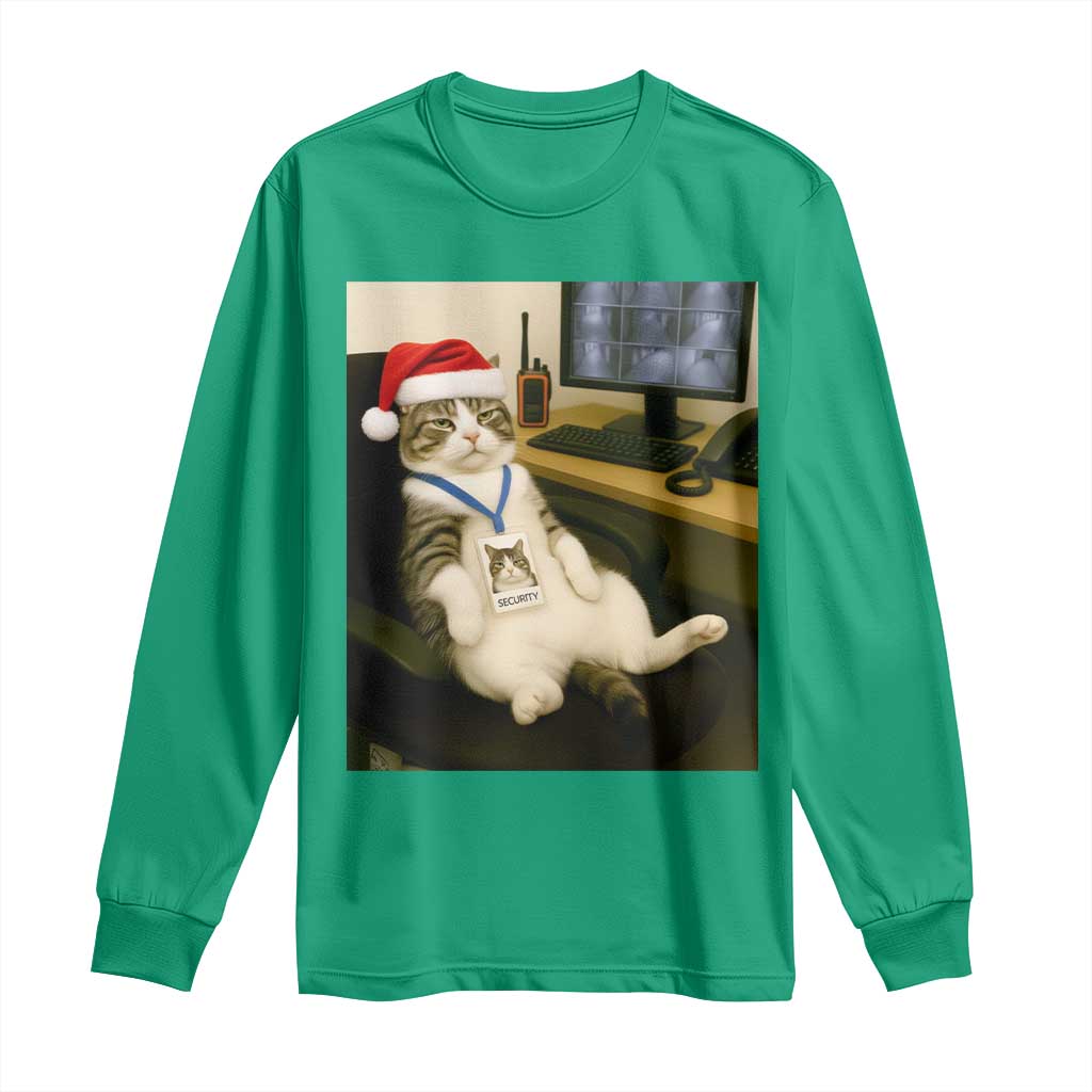 Funny Cat Christmas Long Sleeve Shirt Night Time Security Guard - Wonder Print Shop