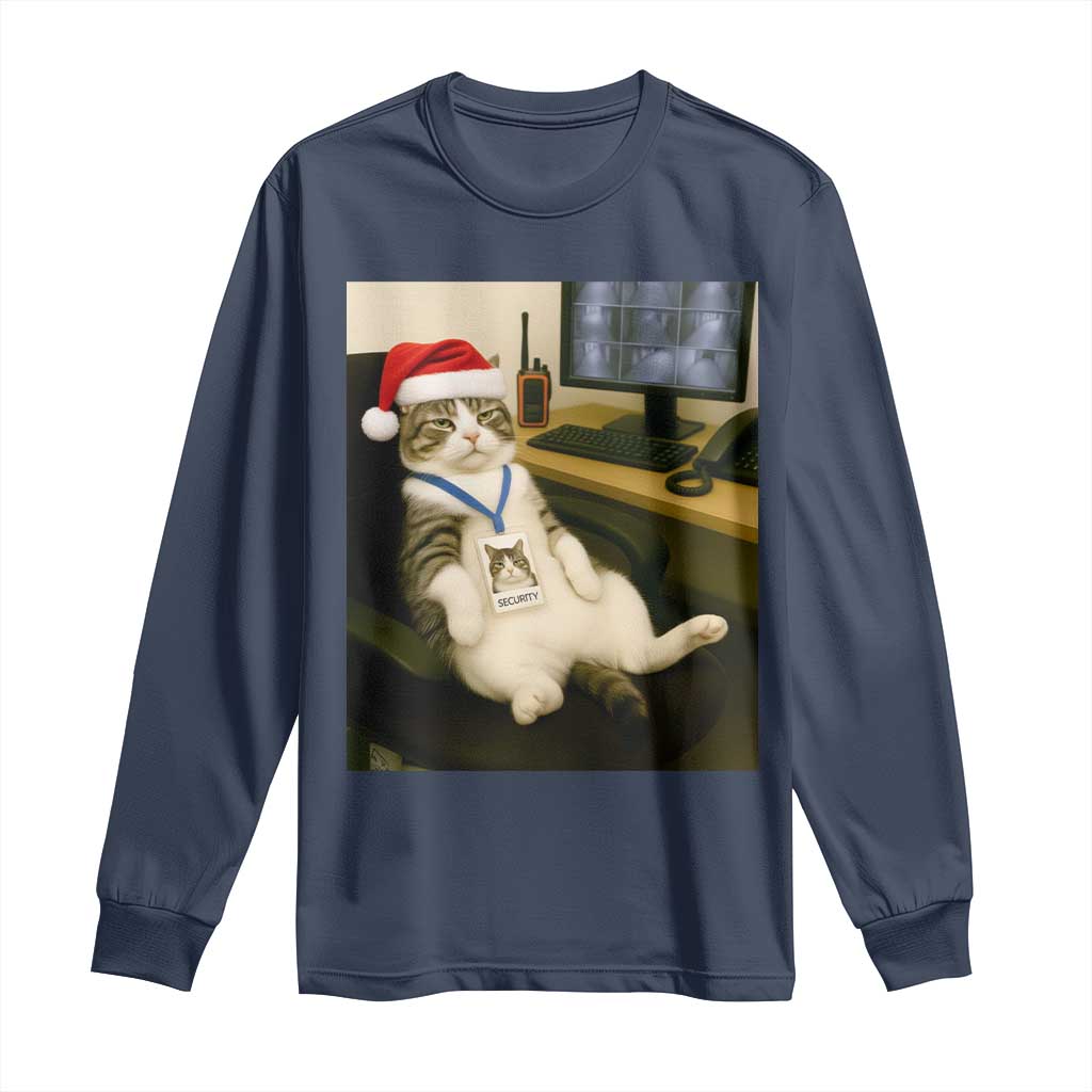 Funny Cat Christmas Long Sleeve Shirt Night Time Security Guard - Wonder Print Shop