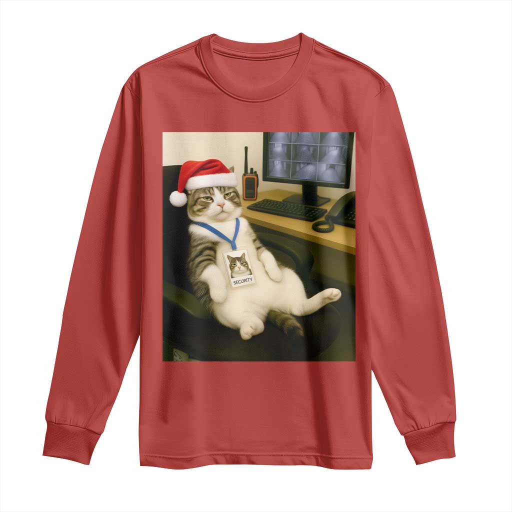 Funny Cat Christmas Long Sleeve Shirt Night Time Security Guard - Wonder Print Shop