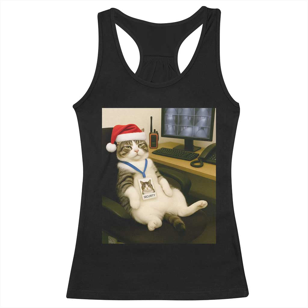 Funny Cat Christmas Racerback Tank Top Night Time Security Guard - Wonder Print Shop