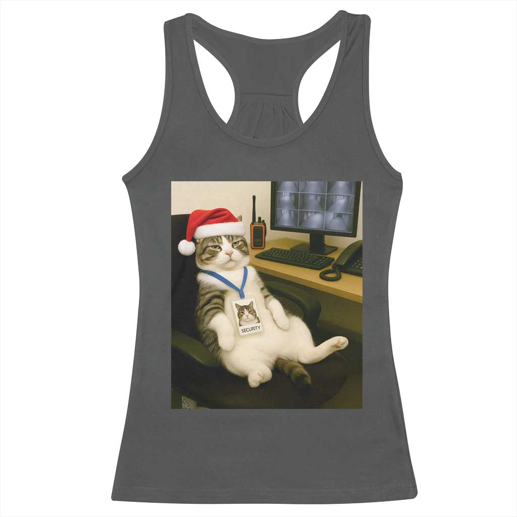 Funny Cat Christmas Racerback Tank Top Night Time Security Guard - Wonder Print Shop