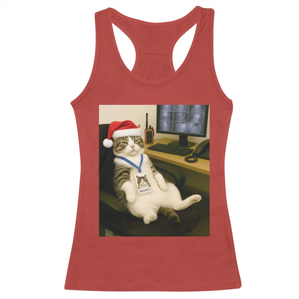 Funny Cat Christmas Racerback Tank Top Night Time Security Guard - Wonder Print Shop