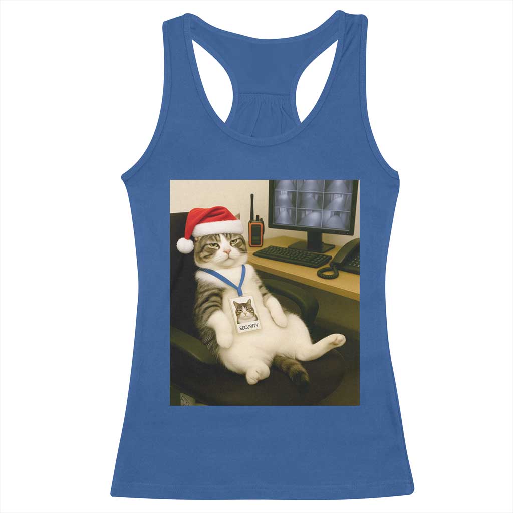 Funny Cat Christmas Racerback Tank Top Night Time Security Guard - Wonder Print Shop