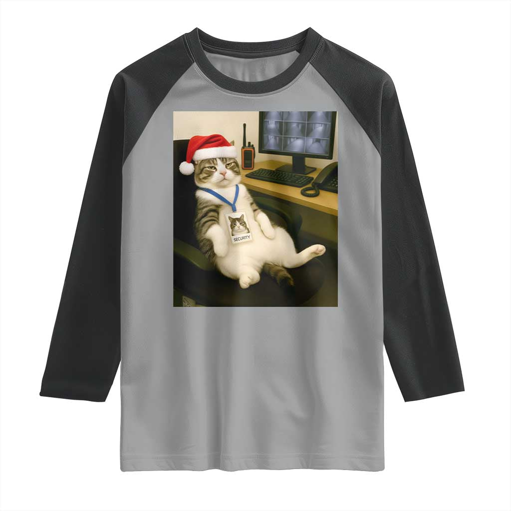 Funny Cat Christmas Raglan Shirt Night Time Security Guard - Wonder Print Shop