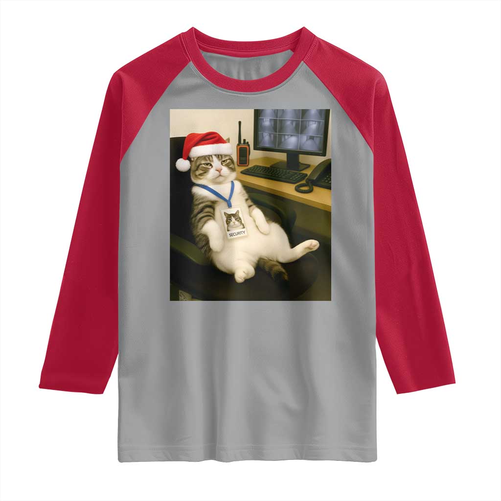 Funny Cat Christmas Raglan Shirt Night Time Security Guard - Wonder Print Shop