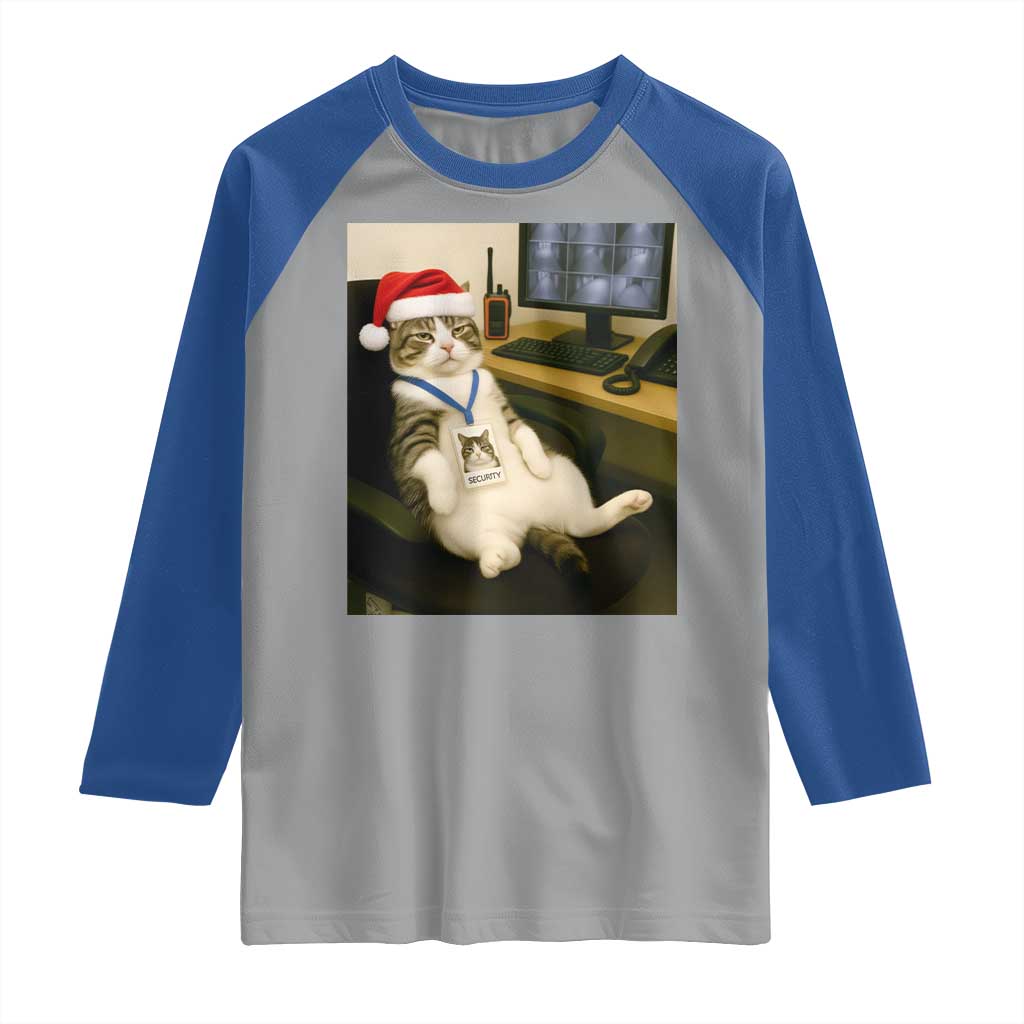 Funny Cat Christmas Raglan Shirt Night Time Security Guard - Wonder Print Shop