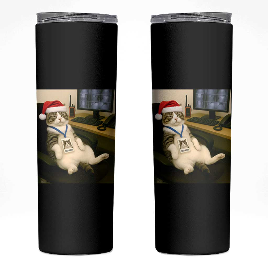 Funny Cat Christmas Skinny Tumbler Night Time Security Guard - Wonder Print Shop