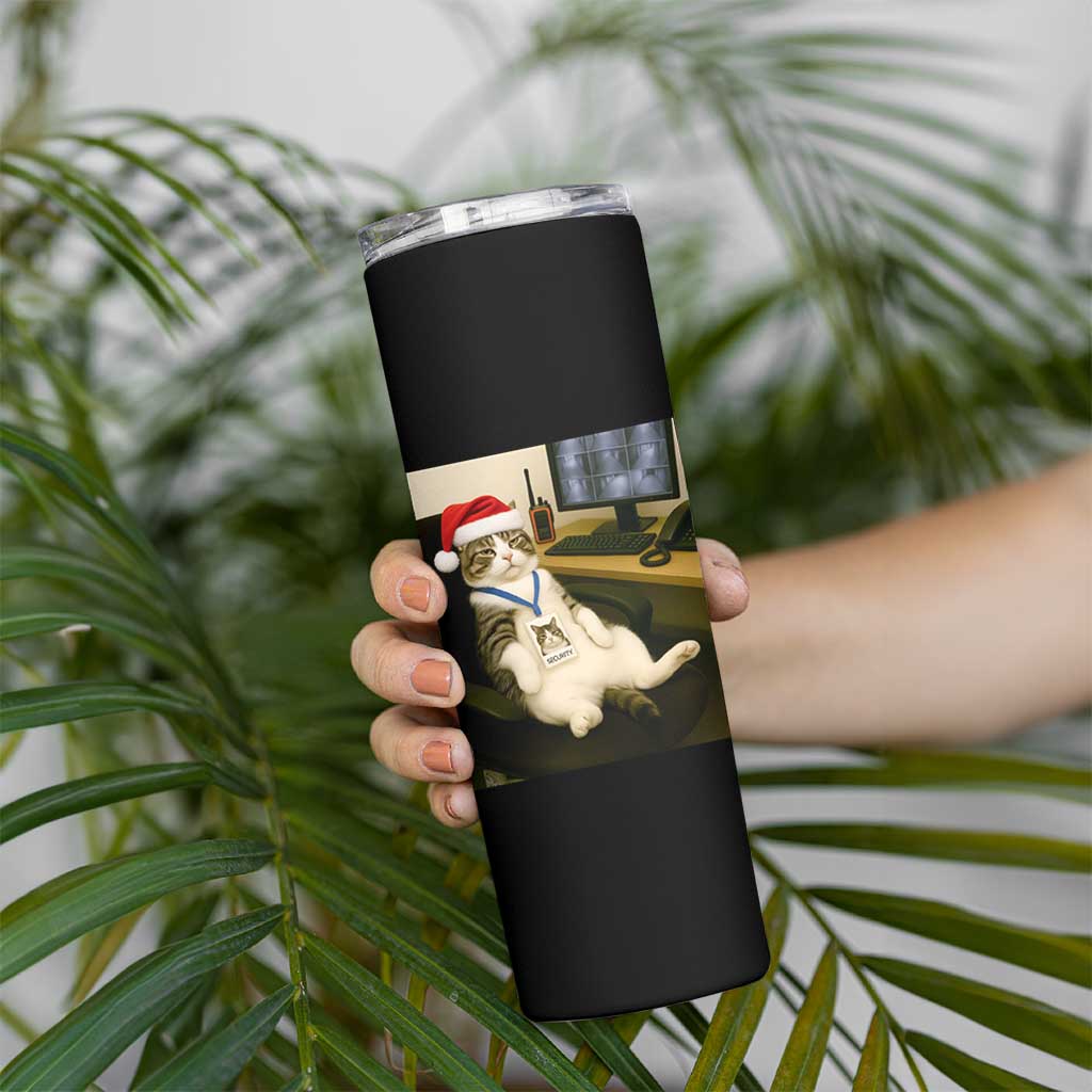 Funny Cat Christmas Skinny Tumbler Night Time Security Guard - Wonder Print Shop
