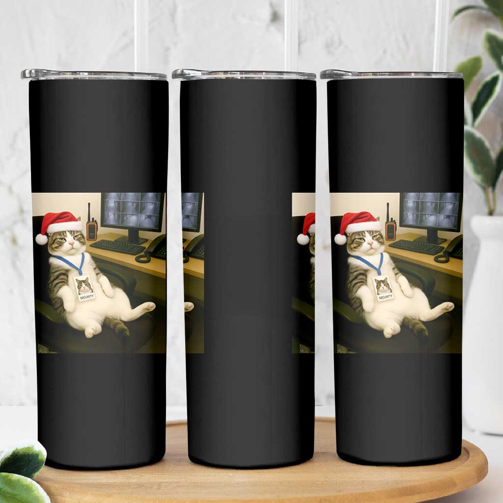 Funny Cat Christmas Skinny Tumbler Night Time Security Guard - Wonder Print Shop
