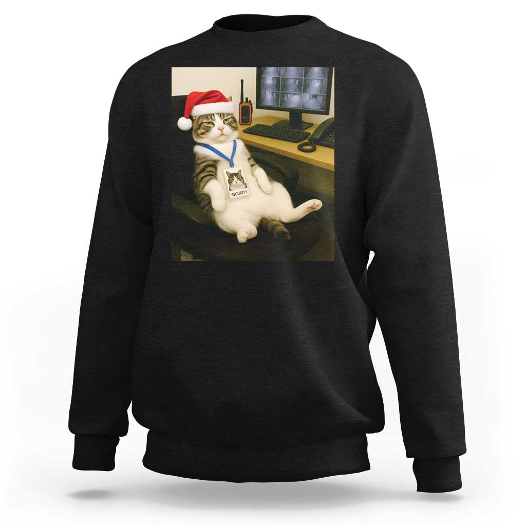 Funny Cat Christmas Sweatshirt Night Time Security Guard - Wonder Print Shop