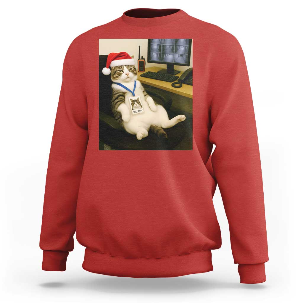 Funny Cat Christmas Sweatshirt Night Time Security Guard - Wonder Print Shop