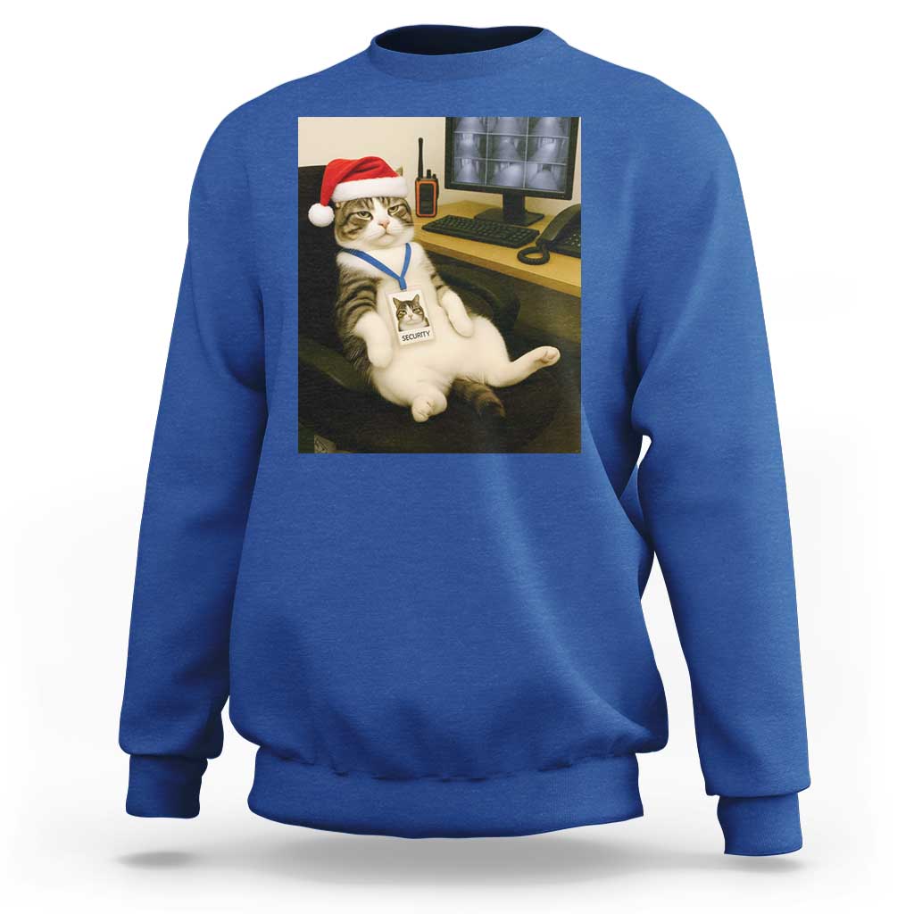 Funny Cat Christmas Sweatshirt Night Time Security Guard - Wonder Print Shop