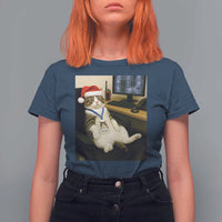 Funny Cat Christmas T Shirt For Women Night Time Security Guard - Wonder Print Shop