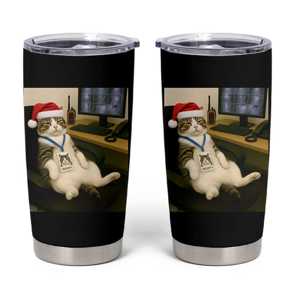 Funny Cat Christmas Tumbler Cup Night Time Security Guard - Wonder Print Shop