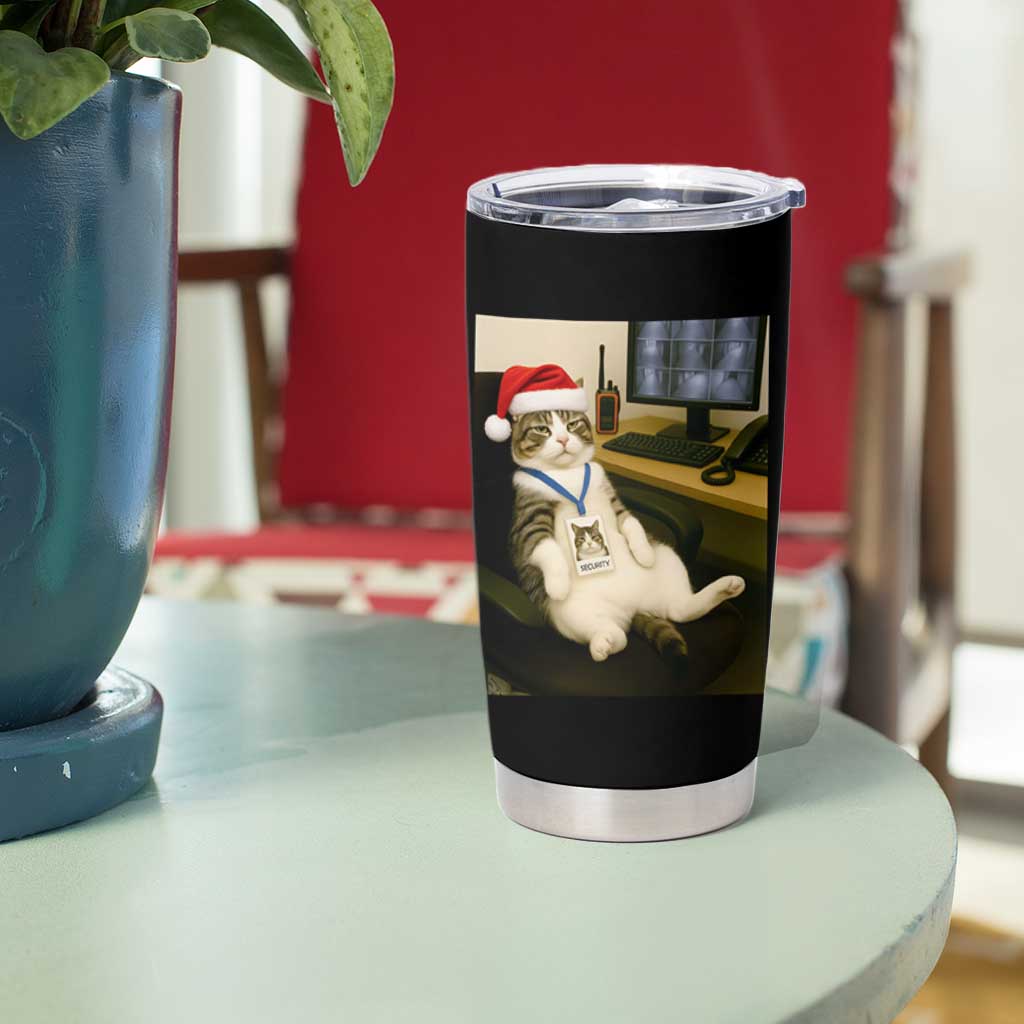 Funny Cat Christmas Tumbler Cup Night Time Security Guard - Wonder Print Shop