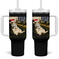 Funny Cat Christmas Tumbler With Handle Night Time Security Guard - Wonder Print Shop