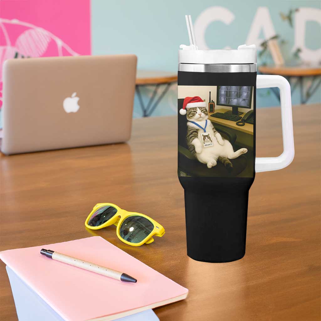 Funny Cat Christmas Tumbler With Handle Night Time Security Guard - Wonder Print Shop