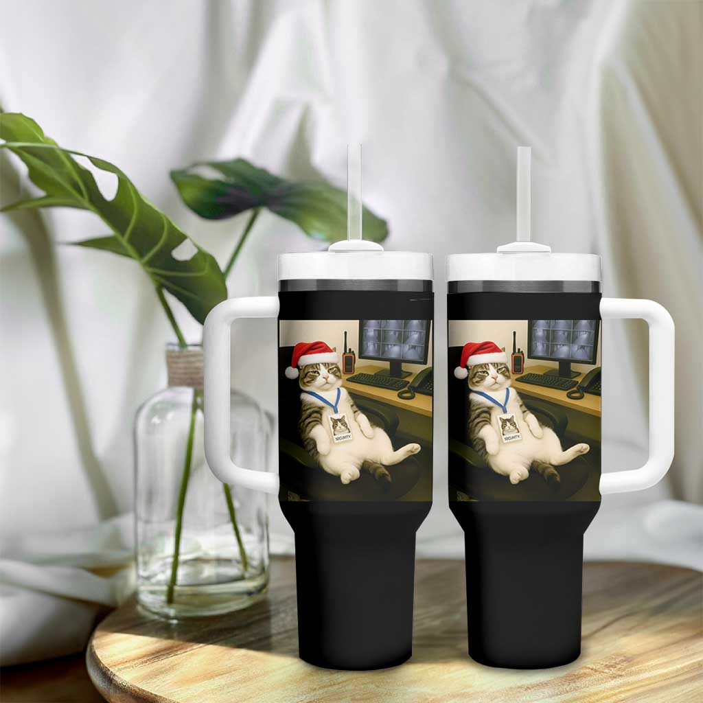 Funny Cat Christmas Tumbler With Handle Night Time Security Guard - Wonder Print Shop