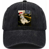 Funny Cat Christmas Washed Cotton Baseball Cap Night Time Security Guard