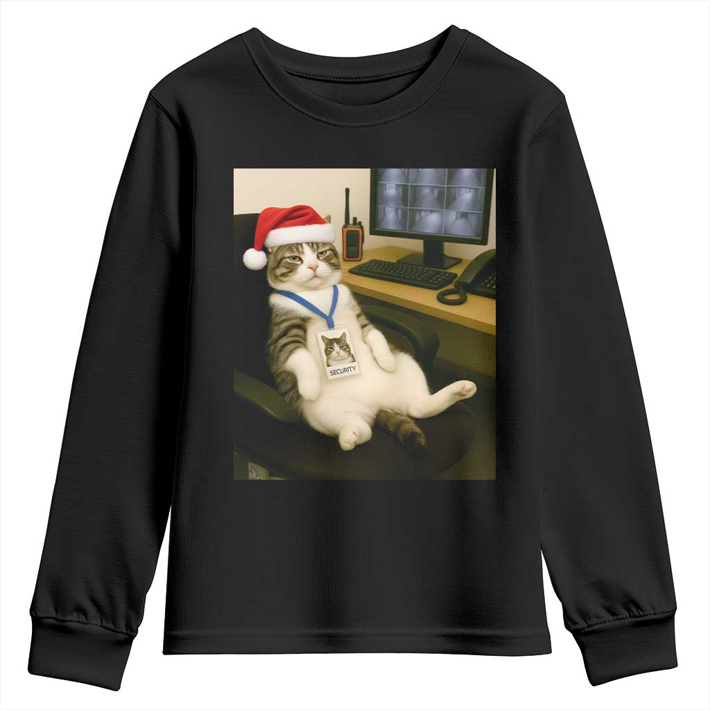 Funny Cat Christmas Youth Sweatshirt Night Time Security Guard - Wonder Print Shop