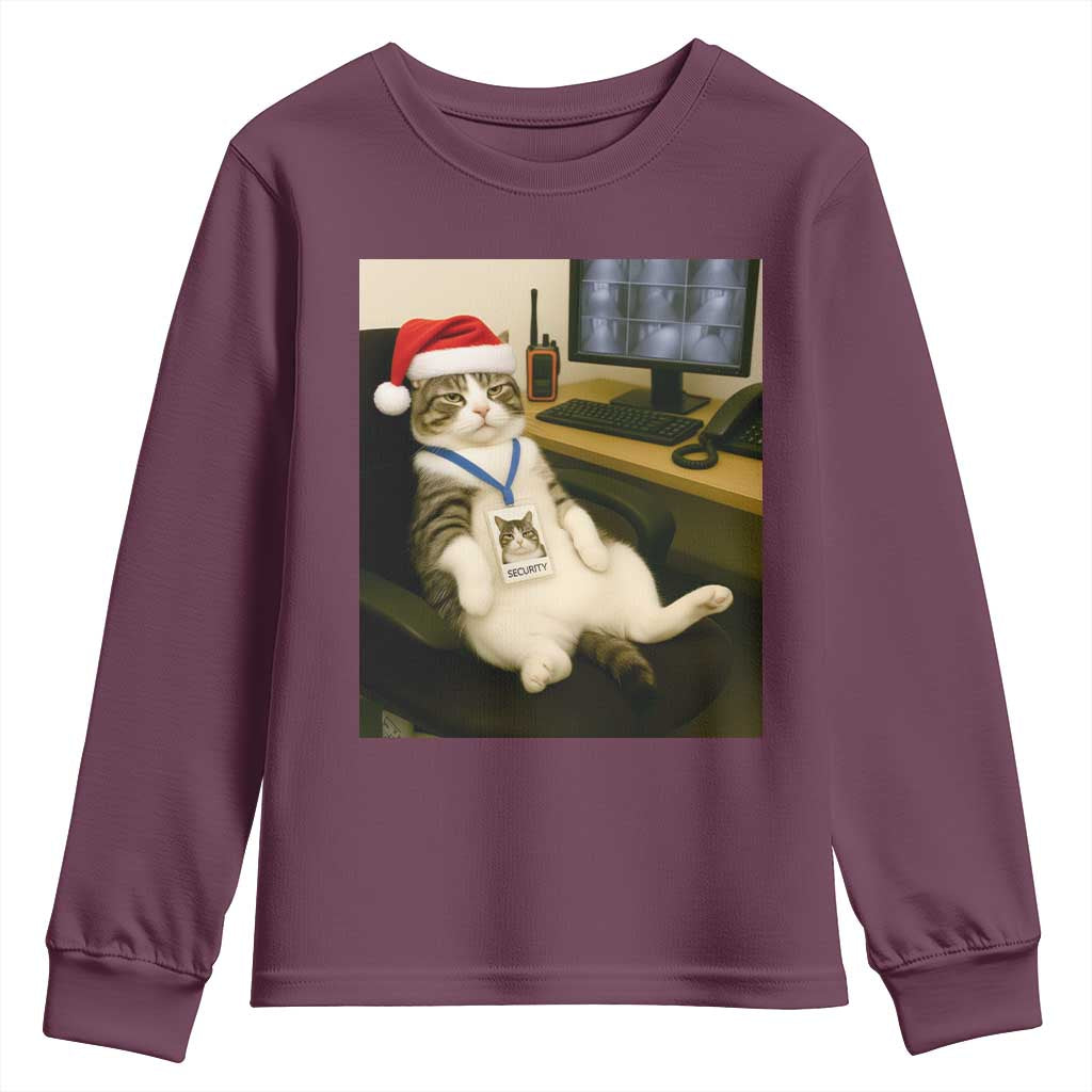 Funny Cat Christmas Youth Sweatshirt Night Time Security Guard - Wonder Print Shop