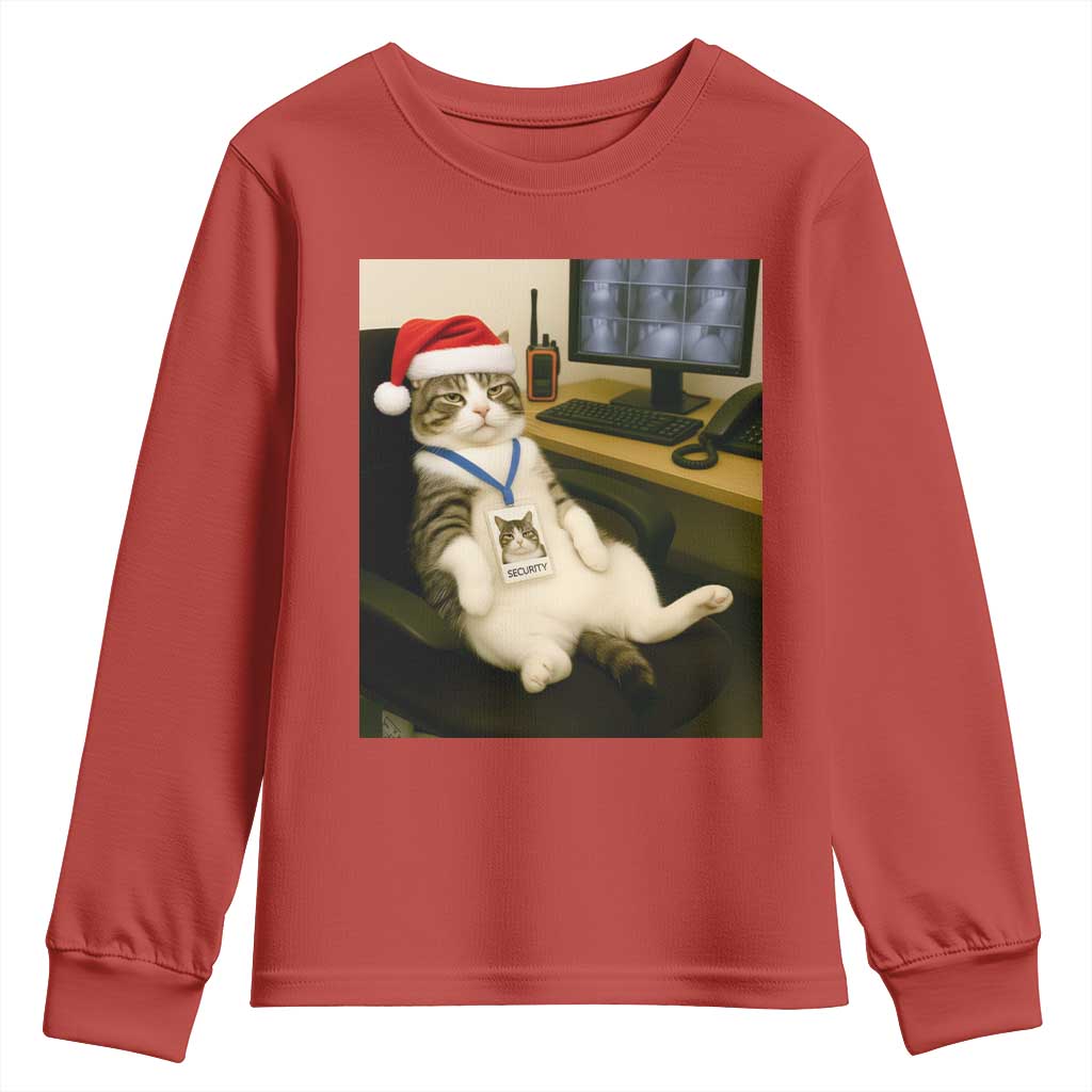Funny Cat Christmas Youth Sweatshirt Night Time Security Guard - Wonder Print Shop