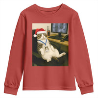 Funny Cat Christmas Youth Sweatshirt Night Time Security Guard - Wonder Print Shop