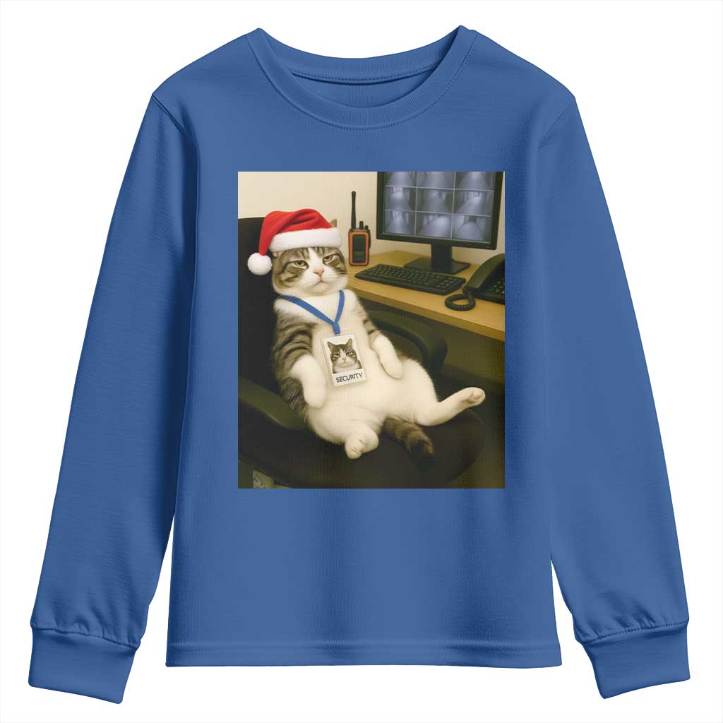 Funny Cat Christmas Youth Sweatshirt Night Time Security Guard - Wonder Print Shop