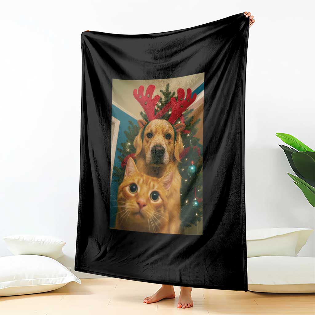 Funny Cat With Dog Selfie Christmas Throw Blanket Pet Lover Xmas Gift - Wonder Print Shop