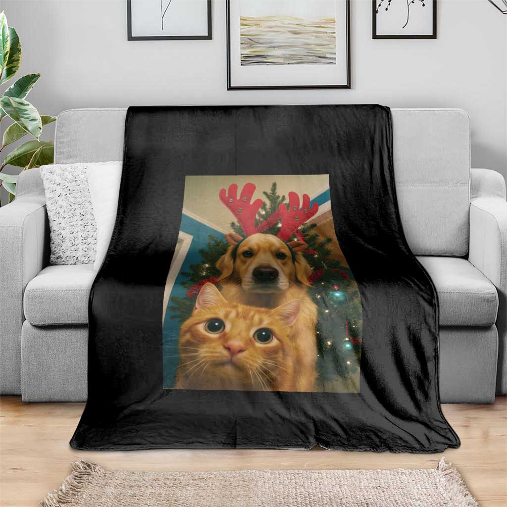 Funny Cat With Dog Selfie Christmas Throw Blanket Pet Lover Xmas Gift - Wonder Print Shop