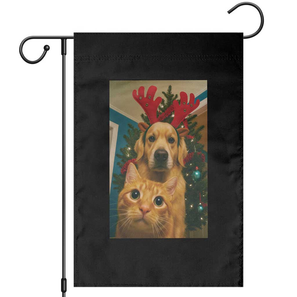 Funny Cat With Dog Selfie Christmas Garden Flag Pet Lover Xmas Gift - Wonder Print Shop