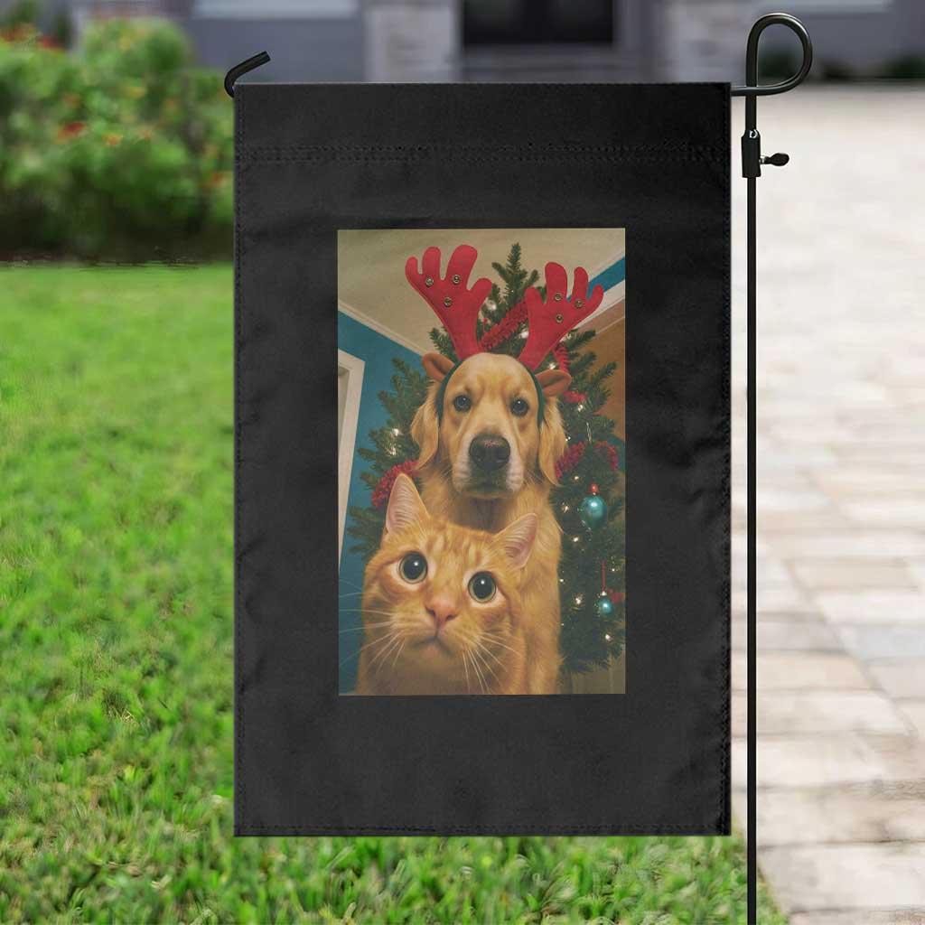 Funny Cat With Dog Selfie Christmas Garden Flag Pet Lover Xmas Gift - Wonder Print Shop