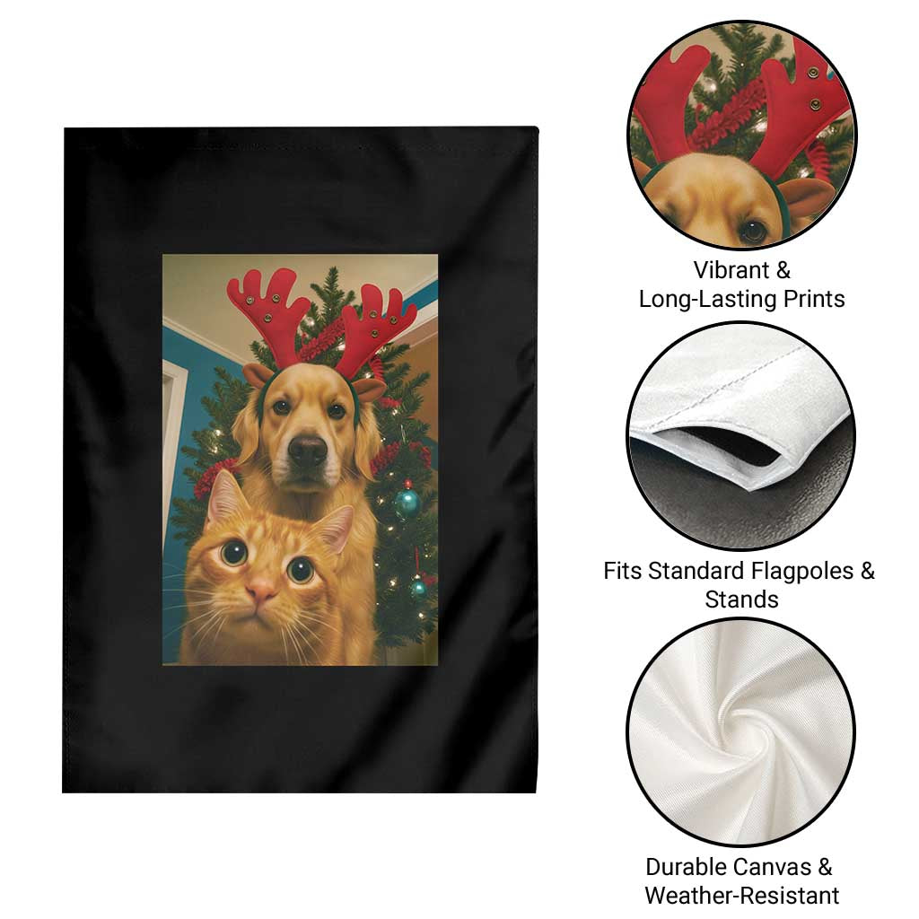 Funny Cat With Dog Selfie Christmas Garden Flag Pet Lover Xmas Gift - Wonder Print Shop