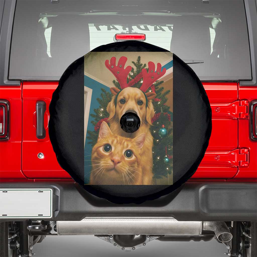 Funny Cat With Dog Selfie Christmas Spare Tire Cover Pet Lover Xmas Gift - Wonder Print Shop