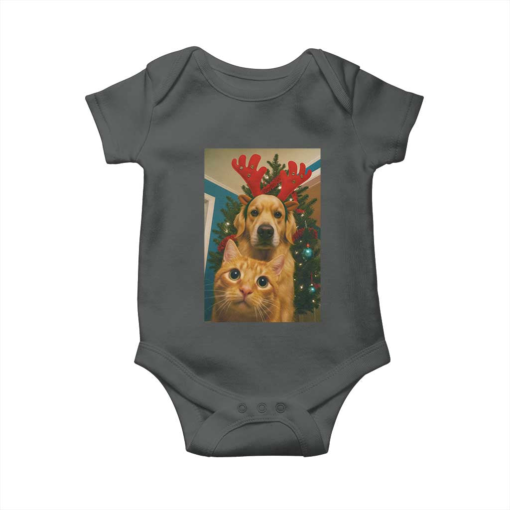 Funny Cat With Dog Selfie Christmas Baby Onesie Pet Lover Xmas Gift - Wonder Print Shop