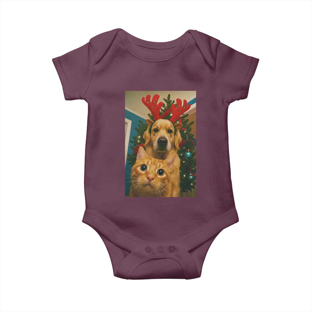 Funny Cat With Dog Selfie Christmas Baby Onesie Pet Lover Xmas Gift - Wonder Print Shop