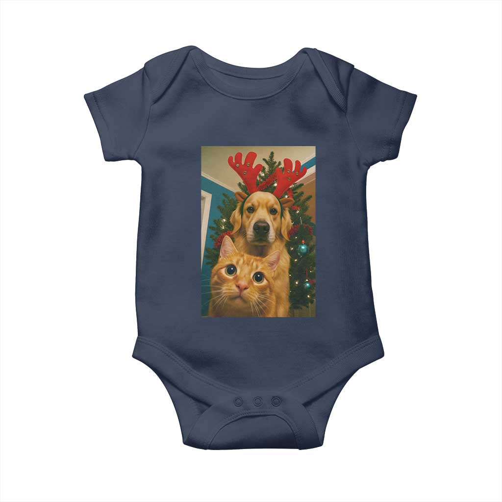 Funny Cat With Dog Selfie Christmas Baby Onesie Pet Lover Xmas Gift - Wonder Print Shop
