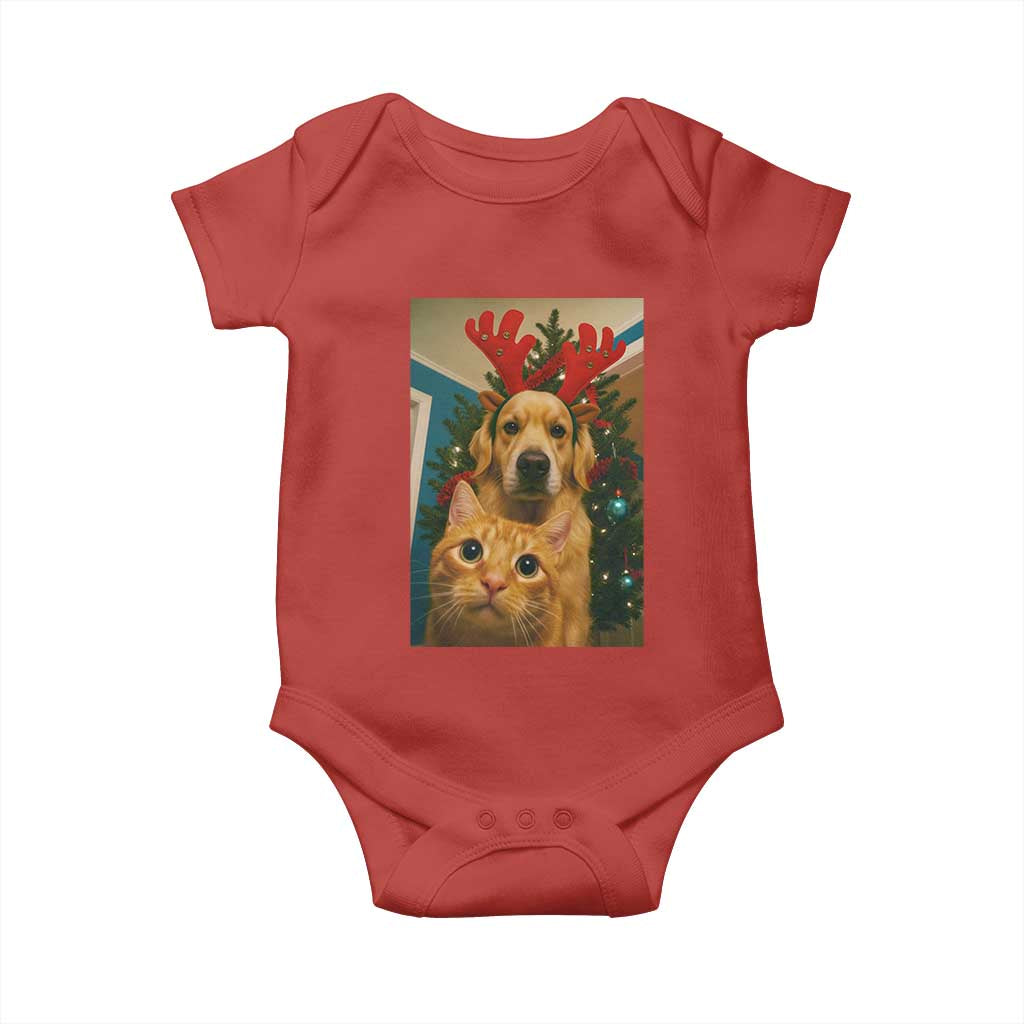 Funny Cat With Dog Selfie Christmas Baby Onesie Pet Lover Xmas Gift - Wonder Print Shop